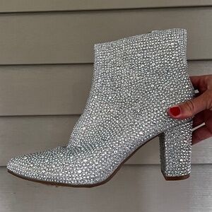 Rhinestone Chunky Heel Ankle Bootie